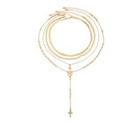 fdsmall Boho Layered Necklace Gold Sequins Choker Necklaces Multi Layered Paperclip Choker Necklace Moon Butterfly Cross Pendant Choker Costume Jewellery for Women (02 Gold)