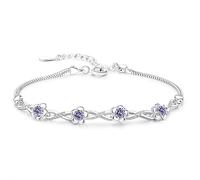 fdsmall Bracelet for Women Silver Plated Crystal Tennis Bracelet Rose Flower Bracelet Adjustable Purple Sparkle Cubic Zirconia Plum Blossom Link Bracelets for Women Girls (Purple)