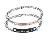 fdsmall Bracelets for Couples His Queen Her King Couple Bracelet Matching Set Distance Bracelets C Link Chain Wrist Bangles Gift Set for Couples Lovers Christmas Birthday Gift