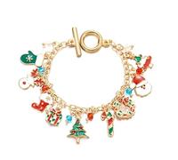 fdsmall Christmas Bracelet for Wome Cute Snowflake Deer Christmas Tree Santa Claus Crystal Rice Bead Bracelet Christmas Jewelry Gifts, One Size, Alloy, no gemstone