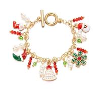 fdsmall Christmas Bracelet for Wome Cute Snowflake Deer Christmas Tree Santa Claus Crystal Rice Bead Bracelet Christmas Jewelry Gifts, One Size, Alloy, no gemstone