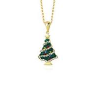 fdsmall Christmas Necklaces For Women 14k Gold/Silver Plated Glitzy Rhinestone Xmas Tree Pendant Necklace fashion Jewelry (Gold)