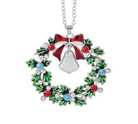 fdsmall Christmas Necklaces Glitzy Rhinestone Xmas Wreath Bell Pendant Necklace for Women Holiday Party Christmas Jewelry Gifts, One Size, Metal, No Gemstone