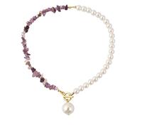 fdsmall Crystal Beaded and Pearl Necklace Boho Vintage Summer Necklaces for Women Trendy Teen Girls (purple)