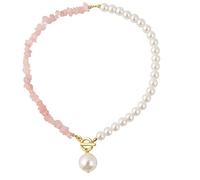 fdsmall Crystal Beaded and Pearl Necklace Boho Vintage Summer Necklaces for Women Trendy Teen Girls (pink)