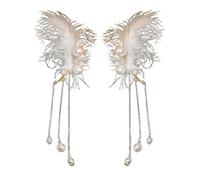fdsmall Earrings for Women Boho Fashion Vintage Fairy Feather Ear Cuff Wrap Earrings Pearl Tassel Dangle Drop Earring Cuffs Clip on Earrings Jewelry Wedding Party for Women and Girls