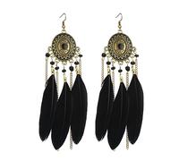 fdsmall Earrings for Women Faux Feather Earrings Bohemian Fringe Tassel Long Drop Dangle Earrings Long Vintage Dangle Earrings Jewelry Accessories for Women Girls (Black)