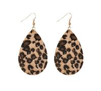 fdsmall Earrings for Women Leopard Print Earrings Boho Vintage Leopard Handmade Earrings Wood Teardrop Hook Earrings Leather Dangle Drop Earrings (01)