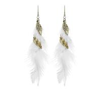 fdsmall Feather Earring for Women Faux Feathers Ear Stud Feather Bohemian Fringe Earrings Tassel Long Drop Dangle Earrings Set Ethnic Long Colorful Fringe Earrings for Women (White) (White)
