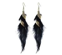 fdsmall Feather Earring for Women Faux Feathers Ear Stud Feather Bohemian Fringe Earrings Tassel Long Drop Dangle Earrings Set Ethnic Long Colorful Fringe Earrings for Women (White) (Black)