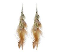 fdsmall Feather Earring for Women Faux Feathers Ear Stud Feather Bohemian Fringe Earrings Tassel Long Drop Dangle Earrings Set Ethnic Long Colorful Fringe Earrings (Brown)
