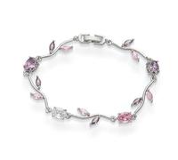 fdsmall Flower Bracelets Stack for Women,14K Gold Plated Petals and Leaves Cubic Zirconia Stackable Trendy Bracelets Jewelry (Purple Silver)