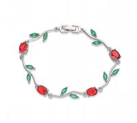 fdsmall Flower Bracelets Stack for Women,14K Gold Plated Petals and Leaves Cubic Zirconia Stackable Trendy Bracelets Jewelry (Red Silver)