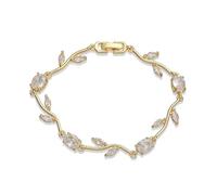 fdsmall Flower Bracelets Stack for Women,14K Gold Plated Petals and Leaves Cubic Zirconia Stackable Trendy Bracelets Jewelry (White Gold)