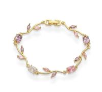 fdsmall Flower Bracelets Stack for Women,14K Gold Plated Petals and Leaves Cubic Zirconia Stackable Trendy Bracelets Jewelry (Purple Gold)