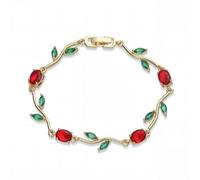 fdsmall Flower Bracelets Stack for Women,14K Gold Plated Petals and Leaves Cubic Zirconia Stackable Trendy Bracelets Jewelry (Red Gold)