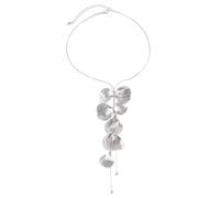 fdsmall Ginkgo Leaf Y-Necklace, Long Tassel Pendant Necklace, Adjustable 40+7cm Chain, 16cm Drop, Available in Gold/Silver/Black Tone, Statement Jewelry for Women (White)
