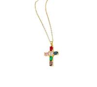 fdsmall Gold Cross Pendant Necklace for Women, Cubic Zirconia Pearl Cross Charm Link Chain Jewelry for Weding Party Everyday Wear (W)