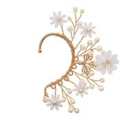 fdsmall Golden Elf Leaf Flower Ear Hanging Ear Bone Clip Left Single Earring No Piercing Prom Bride Wedding Jewelry for Women, One Size, Metal, No Gemstone
