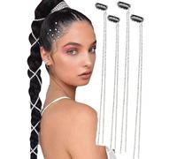 fdsmall Hair Chains for Women 4PCS Long Metal Hair Jewelry Accessories Hip Hop Trend Extension Chain with Black Clip (Silver 2)