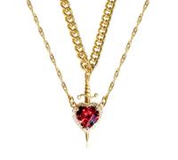 fdsmall Layered Necklace for Women,14K Gold Plated Simulated Diamond Heart Dagger Strand Necklaces Birthday Bridesmaid Jewelry (1)
