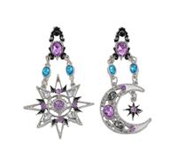 fdsmall Moon Sun Star Earrings for Women Asymmetrical Crescent Moon Star Asymmetrical Dangle Drop Planet Earring Fashion Statement Valentines Day Gift Jewellry (Silver)