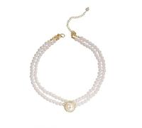 fdsmall Necklace Double Layer Pearl Necklace Light Luxury Creative Collarbone Chain Fashion Necklace for Women Girls, White