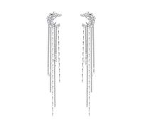fdsmall Non-Piercing Silver CZ Moon Ear Cuff Earrings - Tassel, Dangle Design - Women's Jewelry