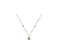 fdsmall Pearl Necklaces for Women 14K Gold Plated Handmade Layered Pearl Pendant Tiny Chain Necklace Dainty Jewelry (Brown)