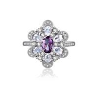 fdsmall Purple Cubic Zirconia Rings for Women Stackable Vintage Alloy White Camellia Open Rings Fashion Jewelry (Purple)