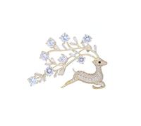 fdsmall Reindeer Elk Brooch Pin Silver Plated Cute Animal Sika Deer Brooches Vintage Rhinestone Lapel Pins Party Unisex Jewelry (Gold)
