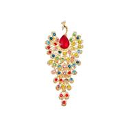 fdsmall Rhinestone Peacock Brooch Pin Elegant Animal Feather Brooches Vintage Trendy Bird Pins Wedding Party Jewelry Souvenir (Red)