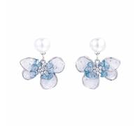 fdsmall Rhinestone Pearl Earrings for Women Blue Crystal Zircon Butterfly Flower Long Tassel Dangle Stud Earrings Jewelry Gifts, One Size, Metal, No Gemstone