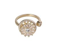 fdsmall Rotatable Open Women Rings Retro Cubic Zirconia Geometry Flower Trendy Dainty Minimalist Ring Stackable Party Jewelry (Gold)