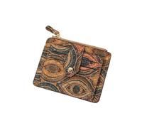 fdsmall Small Slim Thin Cork Wallets for Women,Ethnic Style Vintage Print Blocking Bifold Credit Card Wallet Holder with Zipper Coin Pocket,ID Window (Eye, 4.7''L x 0.39" W x 3.54" H (inches))