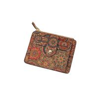 fdsmall Small Slim Thin Cork Wallets for Women,Ethnic Style Vintage Print Blocking Bifold Credit Card Wallet Holder with Zipper Coin Pocket,ID Window (Hexagon, 4.7''L x 0.39" W x 3.54" H (inches))