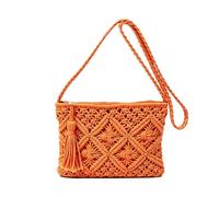 fdsmall Straw Crossbody Bag for Women, Handwoven Macrame Shoulder Bag with Zipper Closure, Lightweight Summer Beach Tote Handbag for Women Vacation Daily Use (Orange)