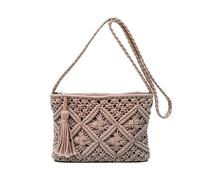 fdsmall Straw Crossbody Bag for Women, Handwoven Macrame Shoulder Bag with Zipper Closure, Lightweight Summer Beach Tote Handbag for Women Vacation Daily Use (Grey Brown)