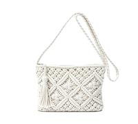 fdsmall Straw Crossbody Bag for Women, Handwoven Macrame Shoulder Bag with Zipper Closure, Lightweight Summer Beach Tote Handbag for Women Vacation Daily Use (White)