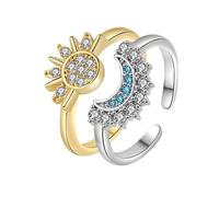 fdsmall Sun and Moon Ring Set for Women Cubic Zirconia Stackable Adjustable Friendship Couple Rings Love Jewelry Gifts, Metal, No Gemstone