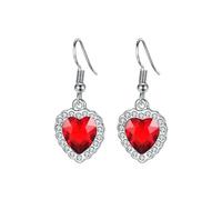 fdsmall Titanic Heart of the Ocean Earrings Love Heart Pendant Ear Hook Forever Sapphire Pendant Shining Crystal Zircon Earring Jewelry Gifts for Women (Red)