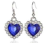 fdsmall Titanic Heart of the Ocean Earrings Love Heart Pendant Earrings Forever Sapphire Pendant Shiny Crystal Zircon Jewellery Gifts for Women, As Shown, Alloy Steel, Diamond
