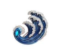 fdsmall Waves Crystal Brooch Pins for Women,Rhinestone Blue Ocean Brooches Scarf Accessory Vintage Gold Tone (Blue)