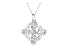 fdsmall Women Celtic Knot Cubic Zirconia Necklace 14K Gold Plated Pendant Necklace Non-Tarnish Collarbone Chain (Silver)