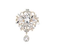 fdsmall Women Flower Pendant Rhinestone Brooch Pin Elegant Minimalist Suit Party Wedding Crystal Brooch Jewelry (Gold White)