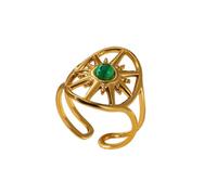 fdsmall Women Green Stone Ring,Gold Plated Non Tarnish Rings Boho Open Stacking Rings,Vintage Trendy Prom Costume Jewelry (21)