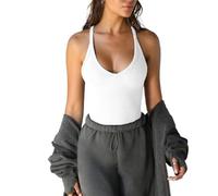 fdsmall Women Tops Summer Sexy Skims Tank Top Ribbed Camisole Y2k V Neck Racer Back Going Out Vest (UK, Alpha, S, Regular, Regular, White)