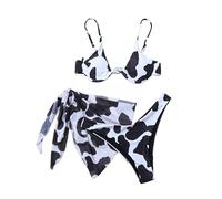 fdsmall Women's 3 Piece Bikini Set,Cow Print Swimsuits Adjustable Straps Push Up Bathing Suit with Beach Cover up (UK, Alpha, S, Regular, Regular, Black)