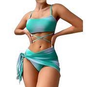 fdsmall Women's Bikini Set Low Waist String Triangle Bikini with Skirt 3 Piece Bikini Swimsuit Tie Dye High-Cut Swimwear Swimming Trunks Orange (UK, Alpha, XL, Regular, Regular, Blue)