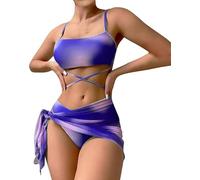 fdsmall Women's Bikini Set Low Waist String Triangle Bikini with Skirt 3 Piece Bikini Swimsuit Tie Dye High-Cut Swimwear Swimming Trunk Purple